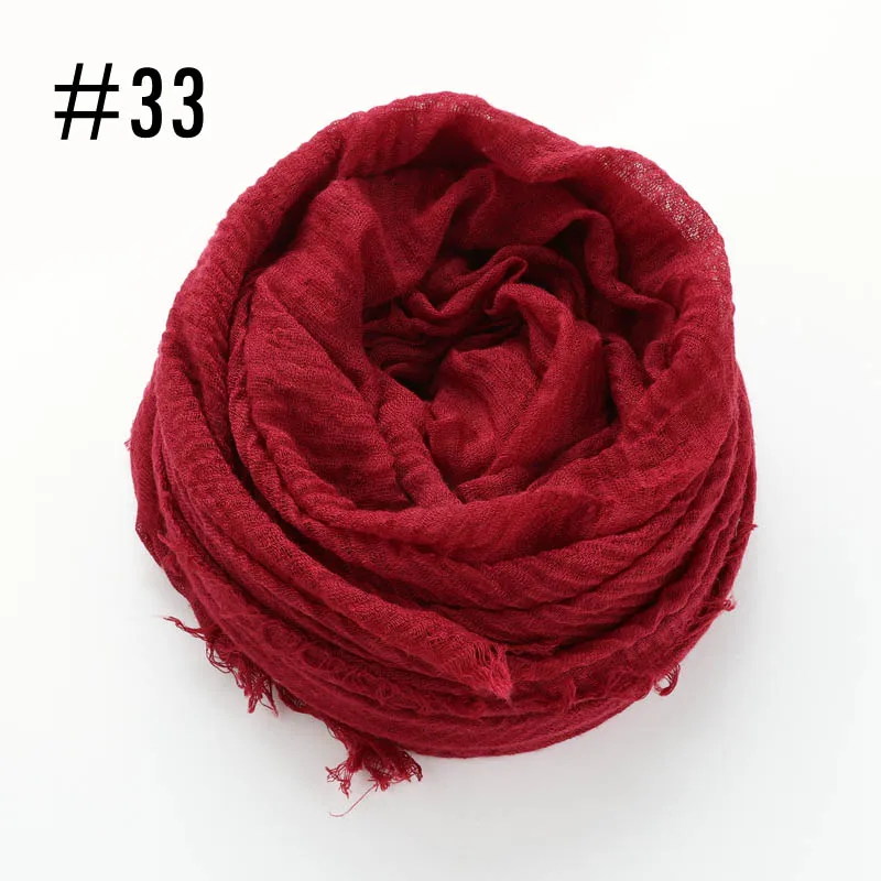 33 burgundy Цельный женский шарф хиджаб с морщинами, большие размеры, ислам, шаль, головной убор, мягкий длинный мусульманский шарф с потертостями, хлопок, простой хиджаб - Цвет: 33 burgundy