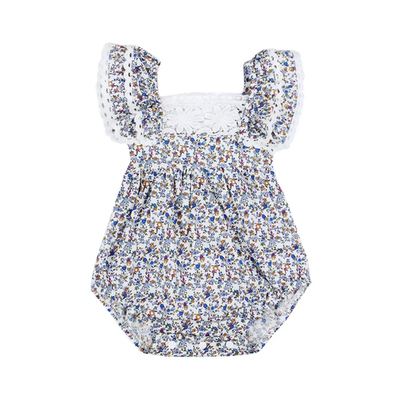 Летний детский комбинезон с цветочным принтом коротким рукавом для маленьких