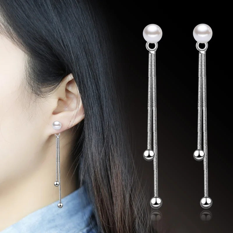 

100% 925 sterling silver hot sell fashion pearl ladies`tassels stud earrings jewelry Anti allergy wholesale female