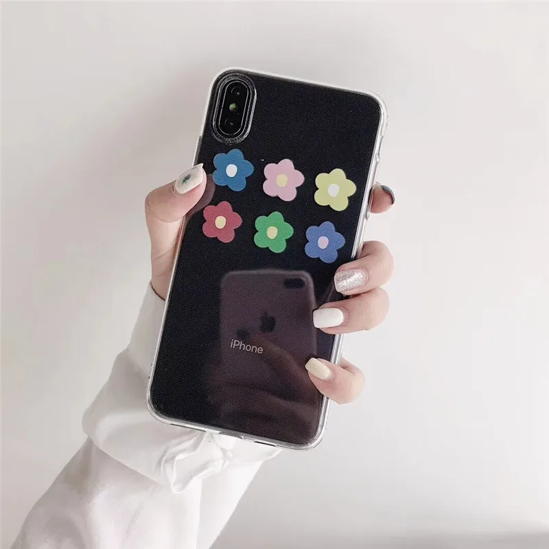 DISCASE Fresh Colored Flowers Phone Case For iphone 8 7 6 6s plus XS MAX XR X Transparent TPU Soft Shell Back Cover | Мобильные