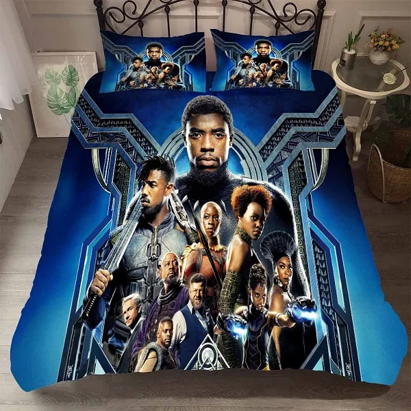 Black Panther-Blue 3D принт Черная пантера одеяло из микрофибры Чехол Набор 3 шт.+ 2 наволочки Marvel super man постельный комплект AU/EU/US размер Комплект постельного белья - Цвет: Black Panther-Blue