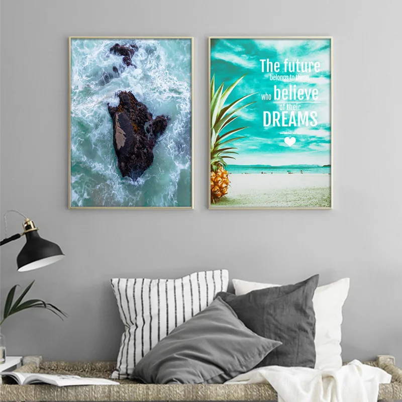 Blue Sea And Inspiring Quotes Canvas Art Painting Poster Modern Minimalist Wall Oil Picture For Living Room Home Decor No Frame | Дом и сад