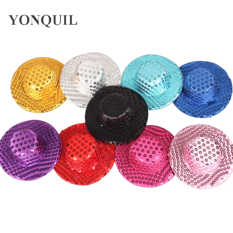 

Free Shipping 4"(10Cm) 9 Color Kawaii Mini Top Hats Fascinator Base Blingbling Children's Day Party Hats 24 Pieces/Lot MH003