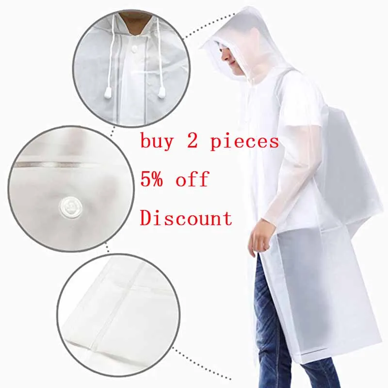 Куртка с капюшоном дождевик рюкзаком пончо прозрачный водонепроницаемый для