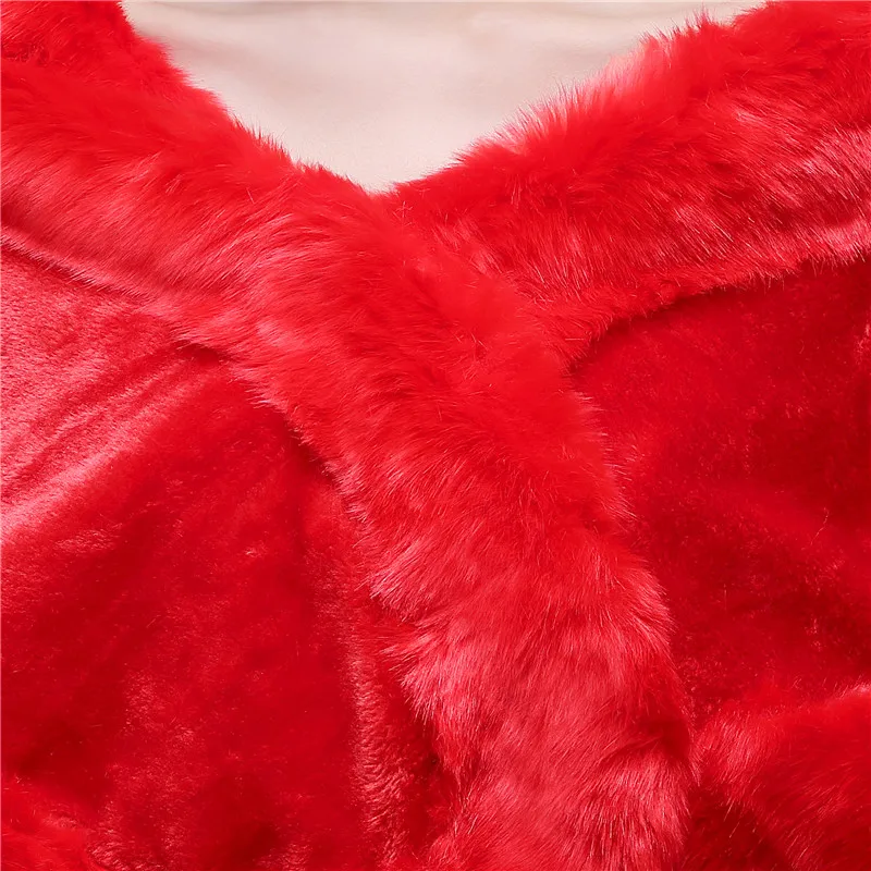 Красный Искусственного Меха Зимняя Свадьба Пальто Кабо Болеро Куртка Венчания