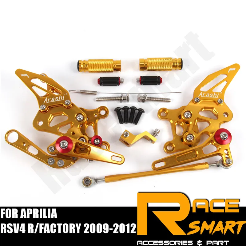 Для APRILIA RSV4 R/FACTORY 2009-2012 Задние подножки ног колышки педаль Аксессуары для мотоциклов ЧПУ Регулируемая Rearset подножки - Цвет: Gold