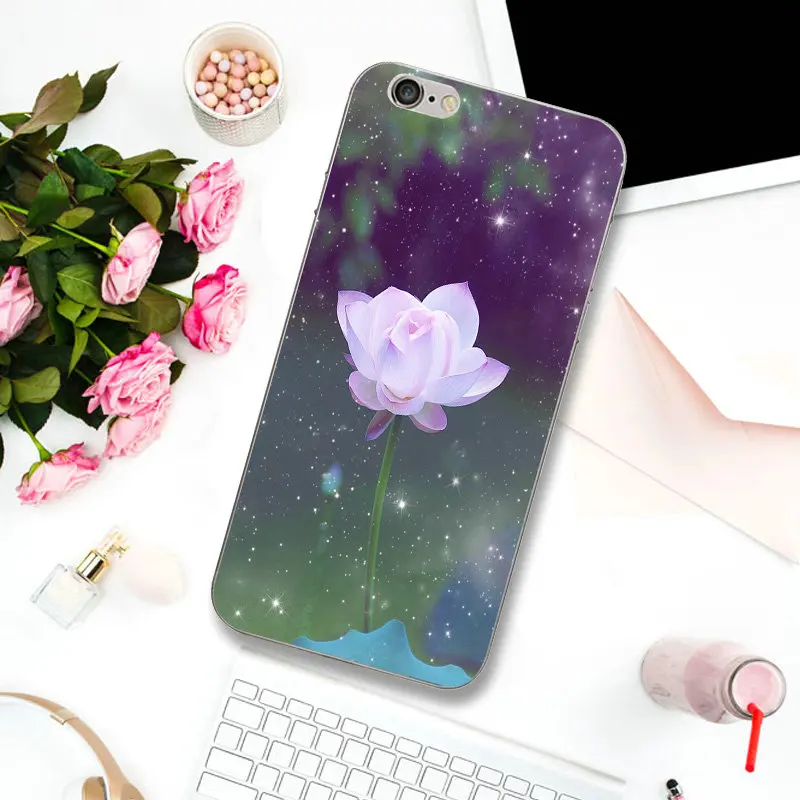 Beautiful Lotus Flower Oil Soft TPU Silicone Phone Cases Candy Colors Leaves for iPhone X XR XS Max 10 7 8 Plus 4 4S 5 5S SE 5C | Мобильные