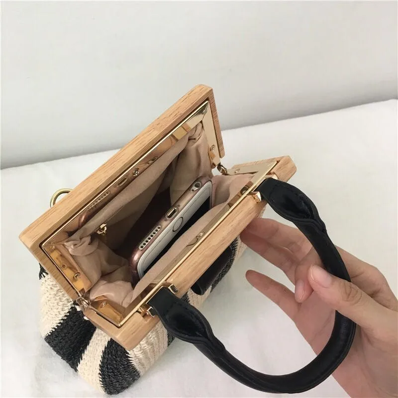 Neue mode stroh tasche holz зажим для телефона damen umhangetasche sommer reise strandtasche luxus handtaschen Design 2019|Сумки