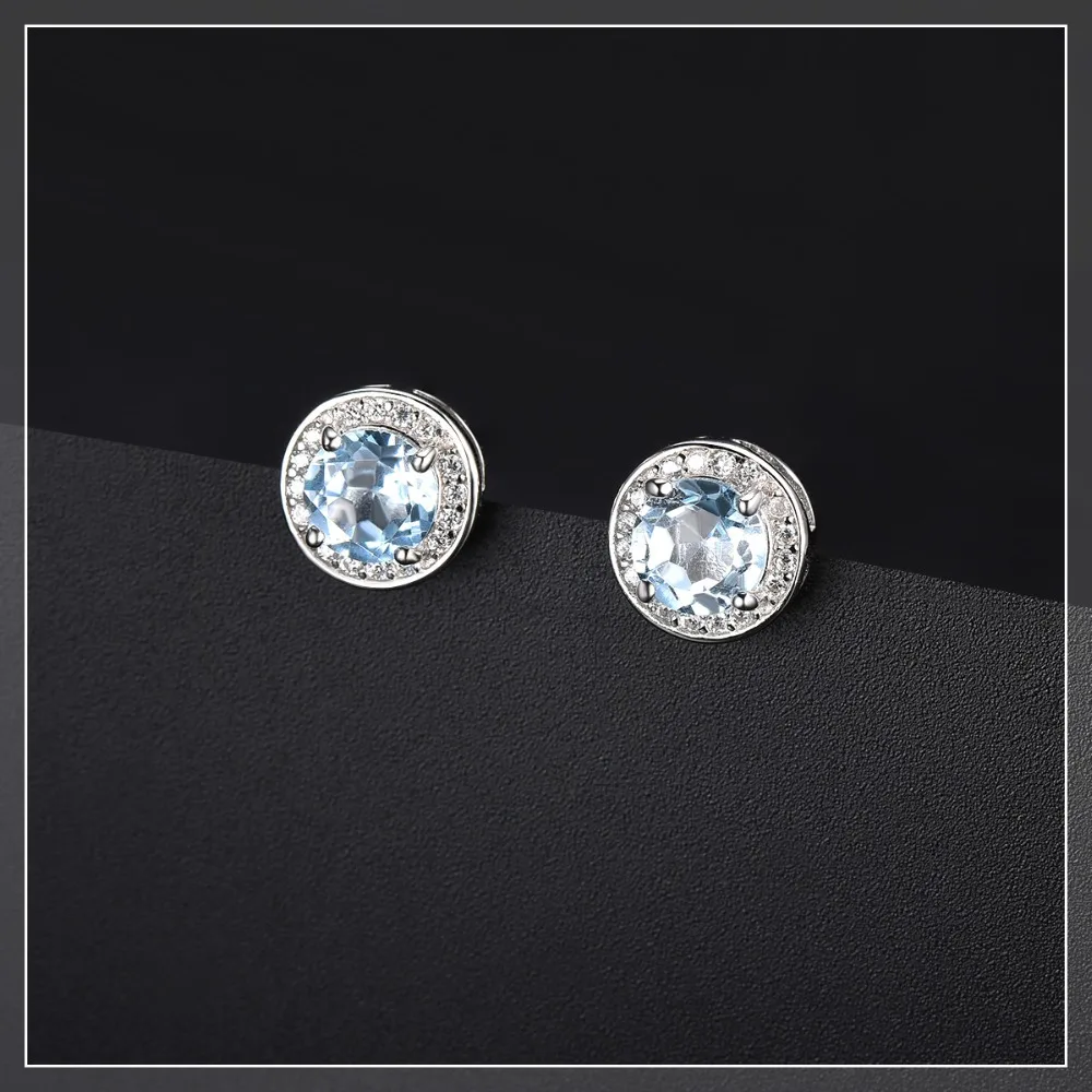 Hutang круглые серьги сделаны с 1.88ct натуральный драгоценный камень Небесно голубой топаз Твердые 925 пробы серебряные ювелирные изделия для женщин подарок