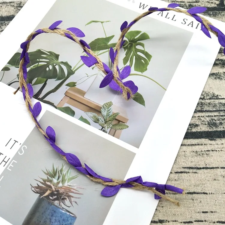 purple 1 ярдов моделирование зеленые листья ткачество пеньковая веревка ротанга подарок Пасхальная корзина Декор соломенная веревка 5 мм Пасхальный кролик гнездо DIY материал - Цвет: purple