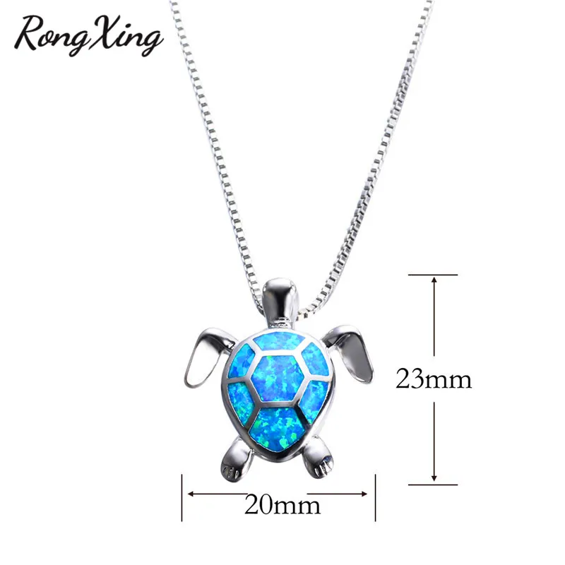 RongXing серебряный цвет Милая черепаха Синий огненный опал серьги-гвоздики