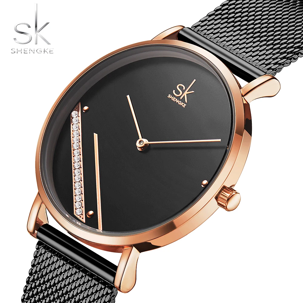 

Женские наручные часы Shenkge SK 0106, женские наручные часы из нержавеющей стали с простым циферблатом и двумя стрелками, кварцевые аналоговые ро...