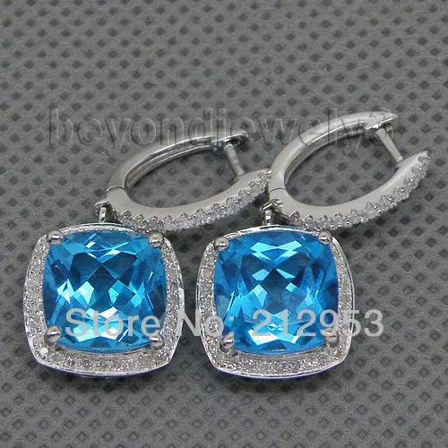 Женские винтажные серьги с синим топазом 10x10 мм 14 КТ E0006|earrings for|earrings blueearrings earring |