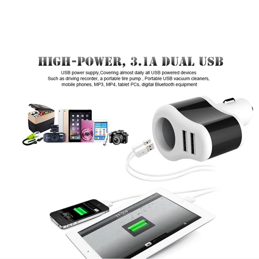 Универсальное автомобильное зарядное устройство 3.1A 2 Dual USB для Iphone 7 6 6s Plus Samsung