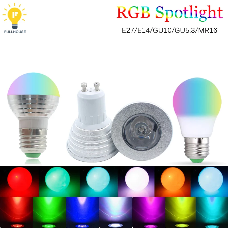 1 шт./лот rgb лампа 110 В 220 GU10 E27 E14 GU53 RGB прожектор 16 цветов волшебный светодиодный