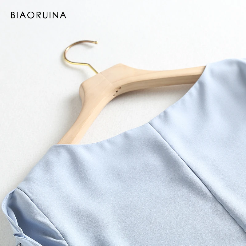 BIAORUINA, Женская Повседневная Однотонная футболка с коротким рукавом и круглым вырезом, женские модные Универсальные топы, женские элегантные универсальные топы с бисером