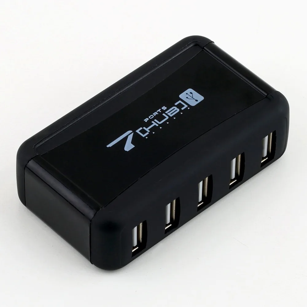 1 комплект высокоскоростной концентратор USB 2,0 с 7 портами и адаптером питания переменного тока для ноутбука, компьютера, штепсельной вилки европейского стандарта, черный