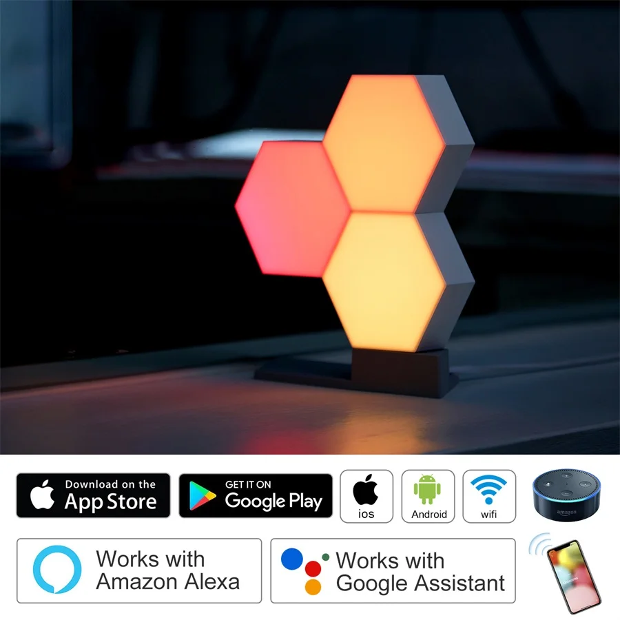 

DIY Quantum Lights LED Hexagonal Lamps Wall Lamp Creative Geometry Light Smart Dimmable Touch Sensitive Modular Lighting