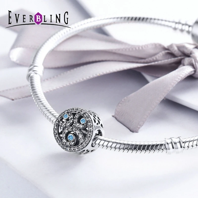 Everbling Jewelry спрей Spindrift синий Ясно CZ 100% стерлингового серебра 925 Шарм Бусины Fit