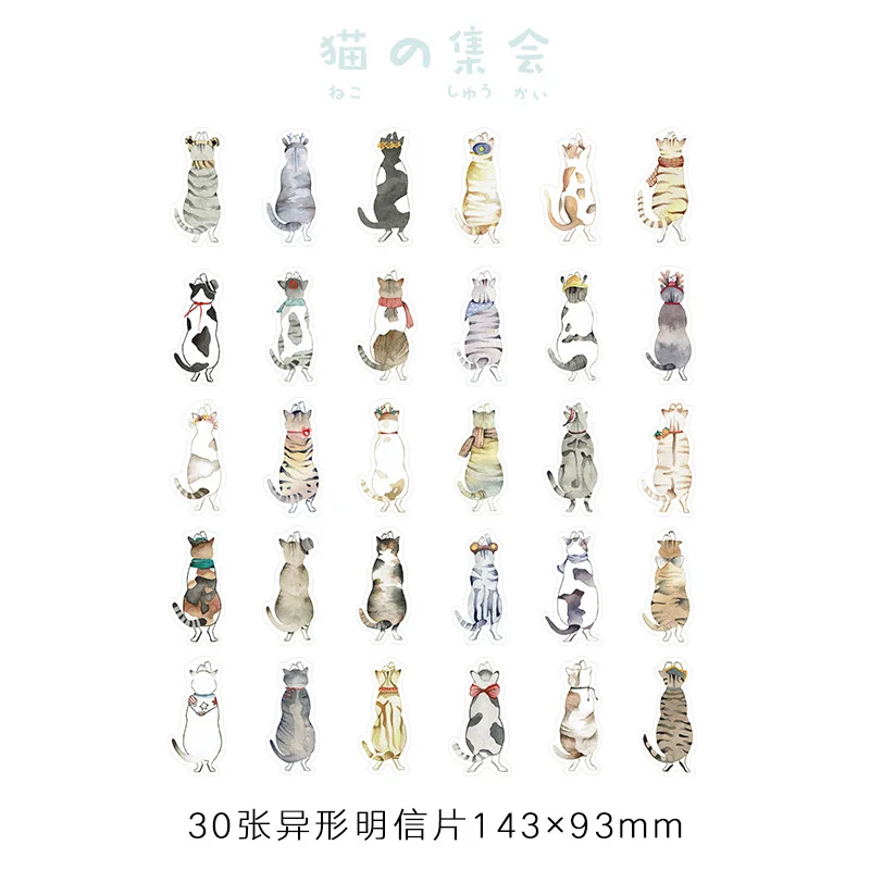 30 шт./лот открытки с котами милые корейские бумажные Kawaii Cat книга для встреч