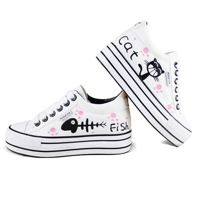 Новинка детская холщовая обувь AMYMM с ручной росписью в виде мультяшных рыбок и