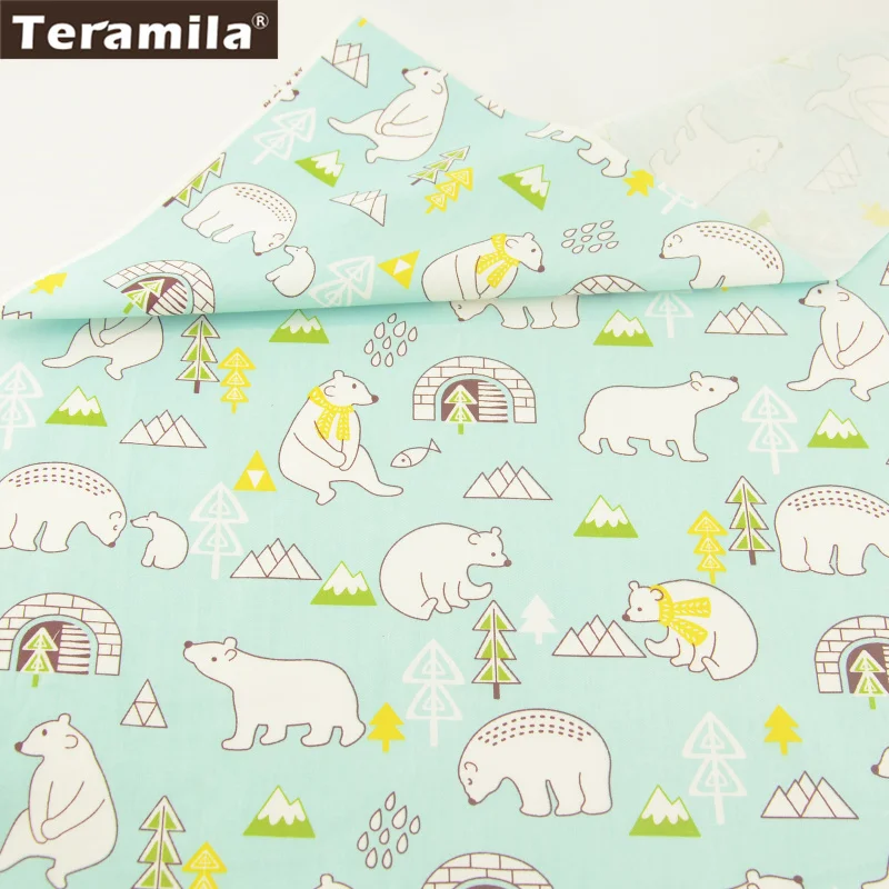 Teramila Cotton Fabric Sewing Patchwork Printed Cartoon Lovely Bears Designs Light Green Tissue Quilting Decoration Bedding| |