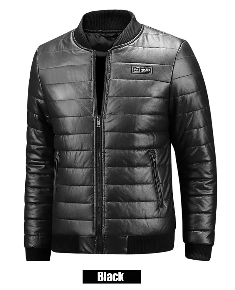 Черный MFERLIER размера плюс большой 8XL Куртки из искусственной кожи 7XL 6XL мужские зимние бейсбольные куртки с воротником мужские кожаные черные мотоциклетные куртки пальто - Цвет: Черный
