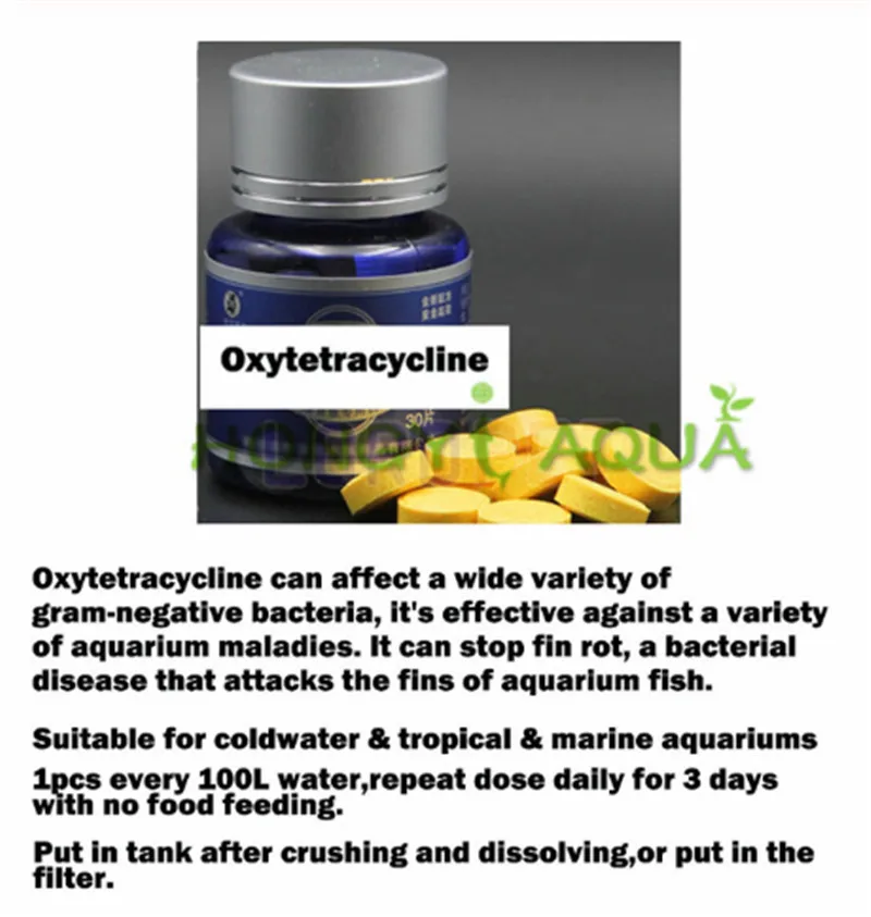 oxytetracycline 100 шт./бутылка, маленькая голубая бутылка для рыбы, лекарственные товары для аквариума, обычные лекарственные средства, Базовая Медицинская помощь - Color: oxytetracycline