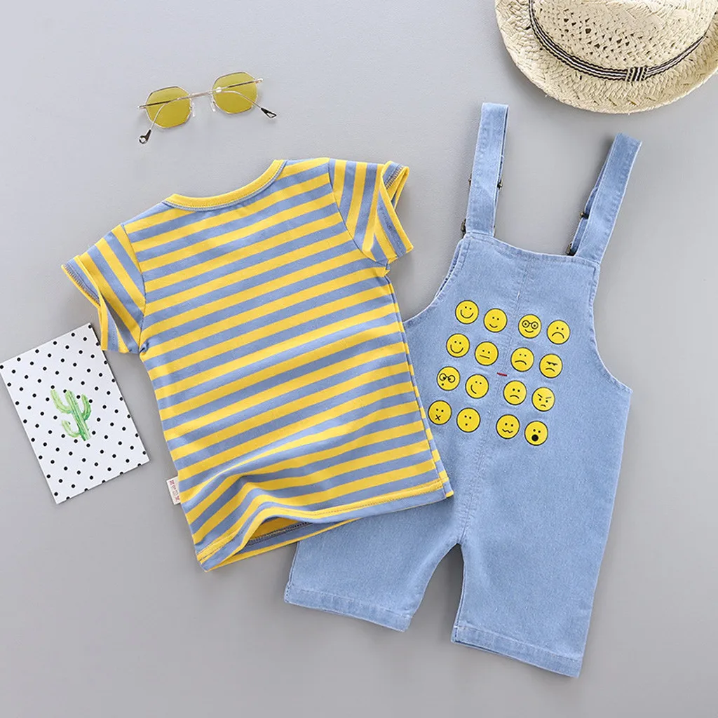 Одежда для маленьких детей мальчиков футболка в полоску девочек топы штаны на