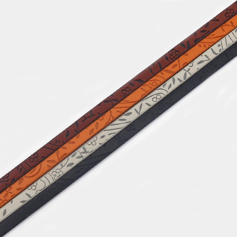 

1.1 Meter/pcs Carved Flower Grass Flat PU Leather Cord For Bracelet Making DIY Fashion Jewelry Findings 5*2mm