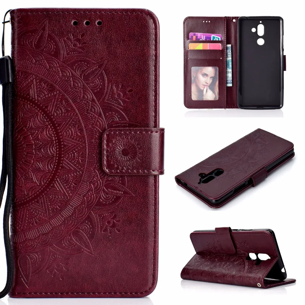 20pcs/lot Totem flower 3 card+photo frame wallet flip leather cover case for Nokia 1 7 plus housing | Мобильные телефоны и