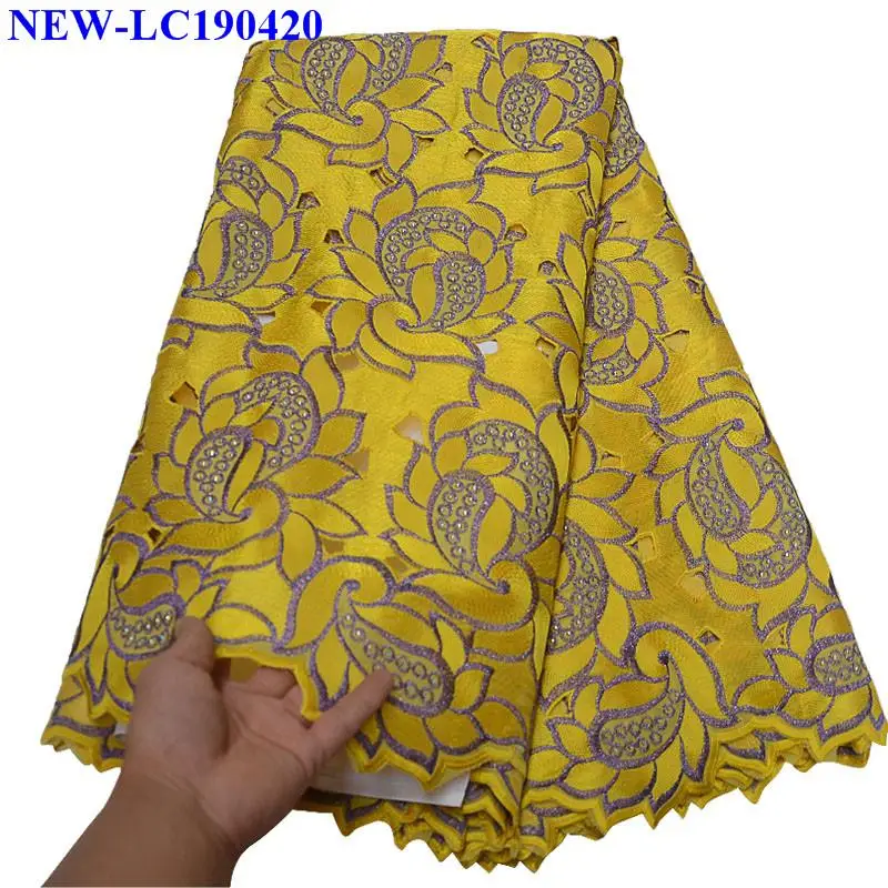 2019 африканская швейцарская вуаль кружевная ткань высокого качества желтого