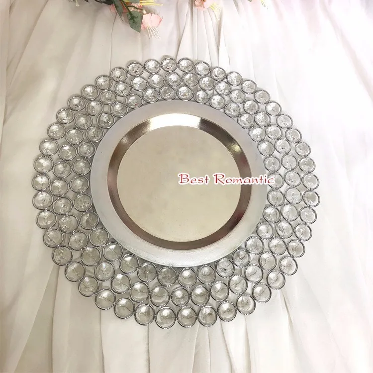 silver 1pcs Свадебный подставочные тарелки с декоративным бисером для свадебного украшения - Цвет: silver 1pcs