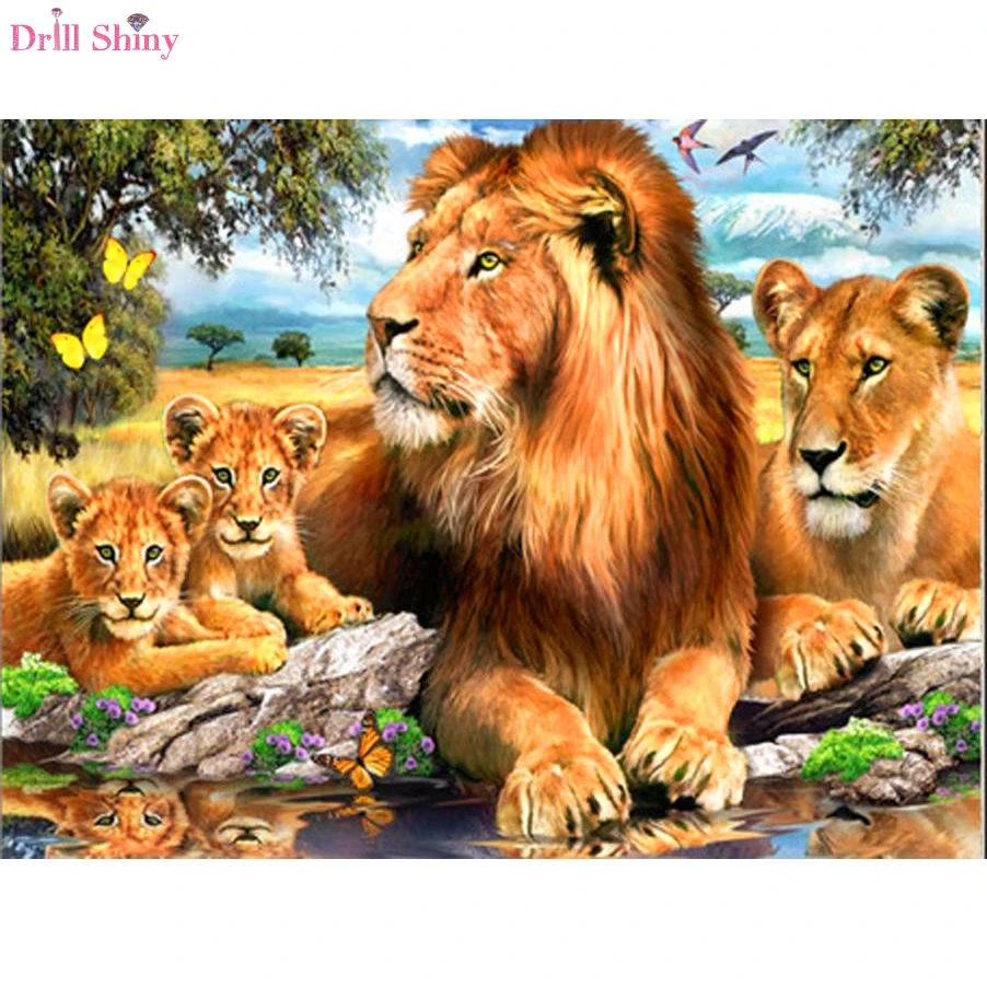 

Lions Family 5D Diy Diamond Painting Animal Full Square Drill Resin Pasted Embroidery Pattern Paintings 3D Cross Stitch Kits