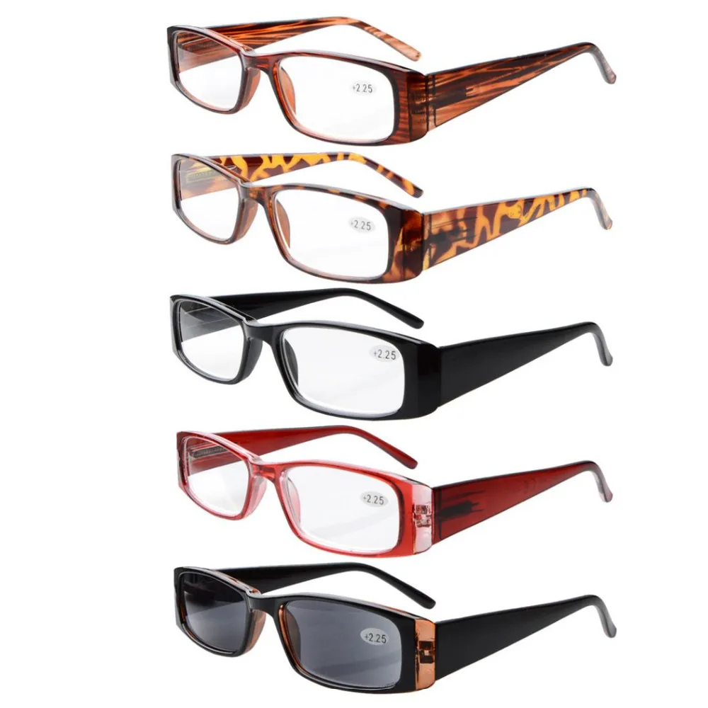 5 pcs Mix R006 Eyekepper 5-Pack пружинные петли прямоугольные очки для чтения и очки для чтения солнцезащитные очки+ 0,00-+ 4,00 - Цвет оправы: 5 pcs Mix