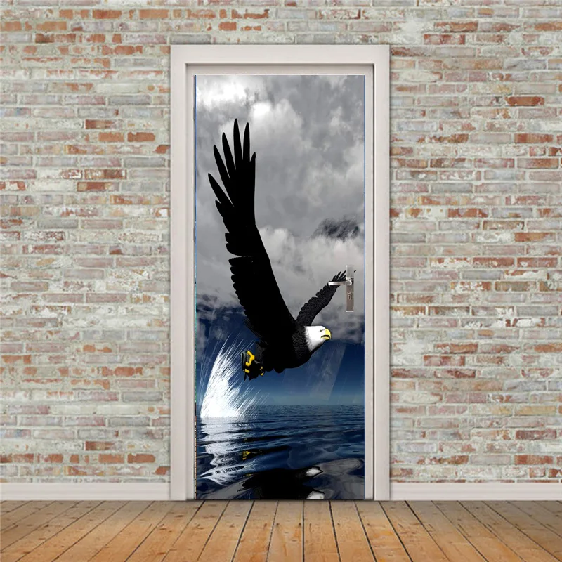 2 Panels The White Head Eagle Picture 3D Wall Murals Stickers Door Sticker Wallpaper Decals Home Decoration July051 | Дом и сад