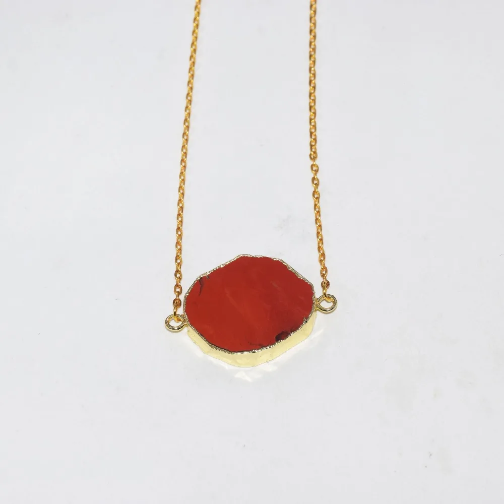 New Style Gold Bezel Irregular Bloodstone charm pendant necklace 2019 Red 2 loops rough natural slice stone chain women | Украшения и