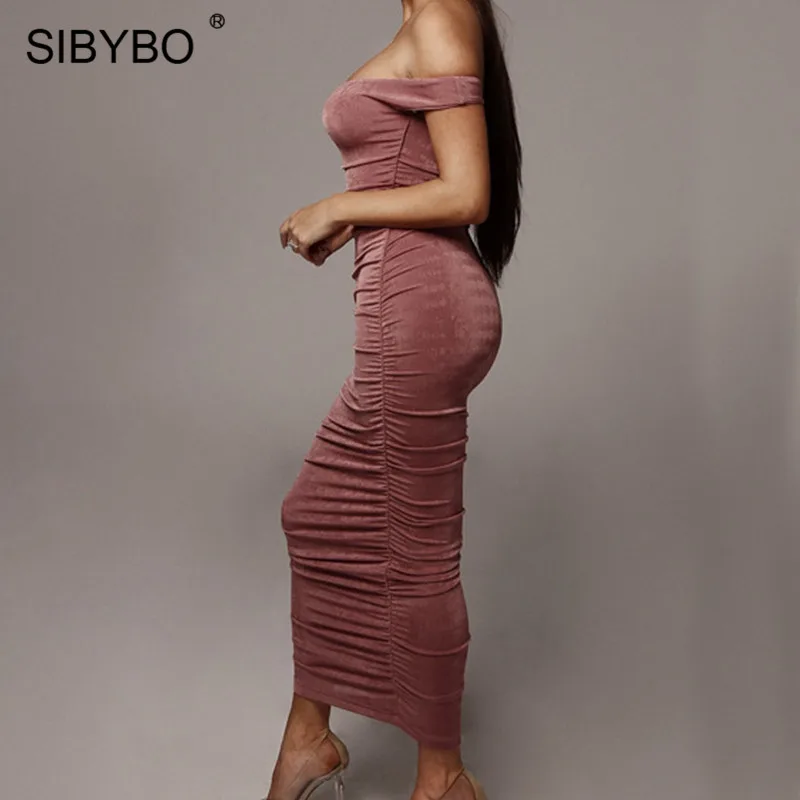 Sibybo без бретелек Плиссированное бархатное сексуальное длинное платье для женщин с открытыми плечами без рукавов летнее макси платье с открытой спиной повседневные женские платья