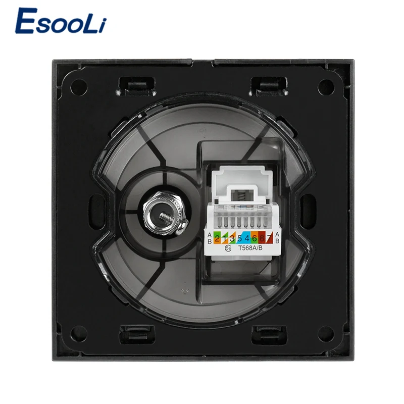 Esooli белая Роскошная панель из закаленного стекла RJ45 Интернет разъем с ТВ