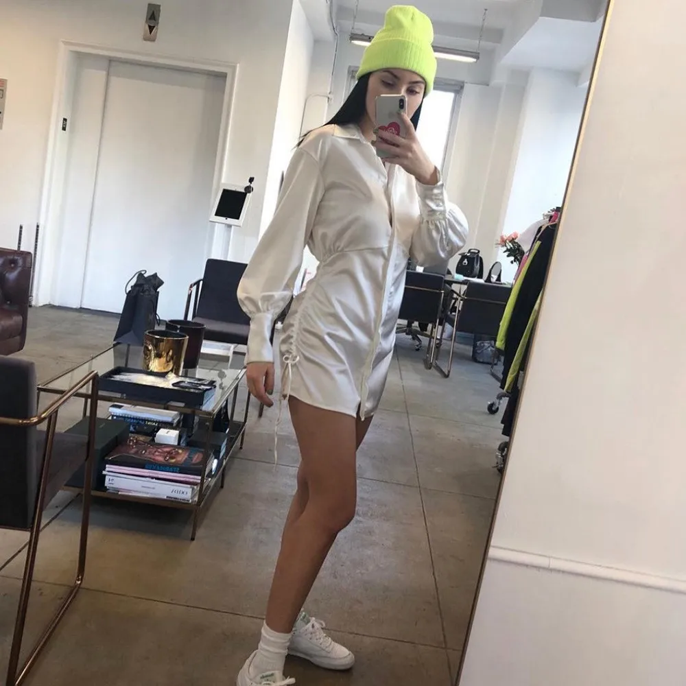 Однотонное однобортное платье-рубашка мини женское уличное платье Kendall