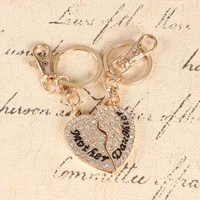 2 pcs mother daughter love heart crystal rhinestone charm pendant purse bag car key ring chain creative wedding party gift