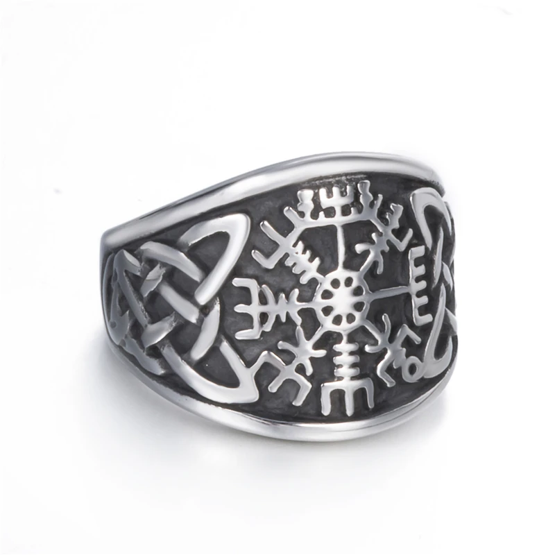 Мужское кольцо из нержавеющей стали Viking Valknut пиратский компас текстовый символ Винтажные Ювелирные изделия размер 8 9 10 11 12 13 14 15