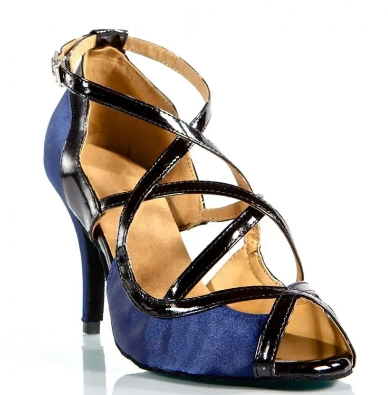 blue heel 10cm Леопардовая обувь для латинских танцев; женская Обувь для бальных танцев; женская обувь; удобная обувь для сальсы; низкая цена; JuseDanc - Цвет: blue heel 10cm
