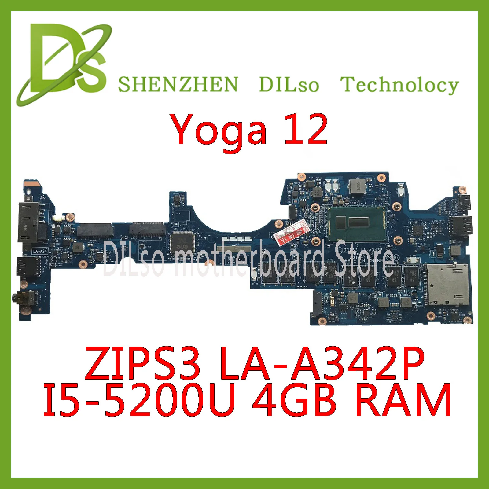 Bestellen KEFU ZIPS3 LA-A342P Laptop Motherboard Für Lenovo YOGA 12 Laptop Motherboard I5-5200U CPU 4GB RAM Original Getestet