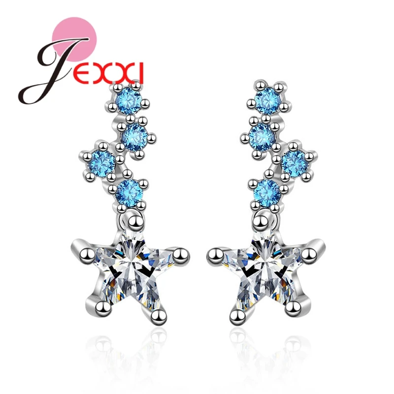 

Cute Twinkling Bear With Snowflake Shape Female Earrings Stud 925 Silver Jewelry For Christmas Wedding Proposal Engagement