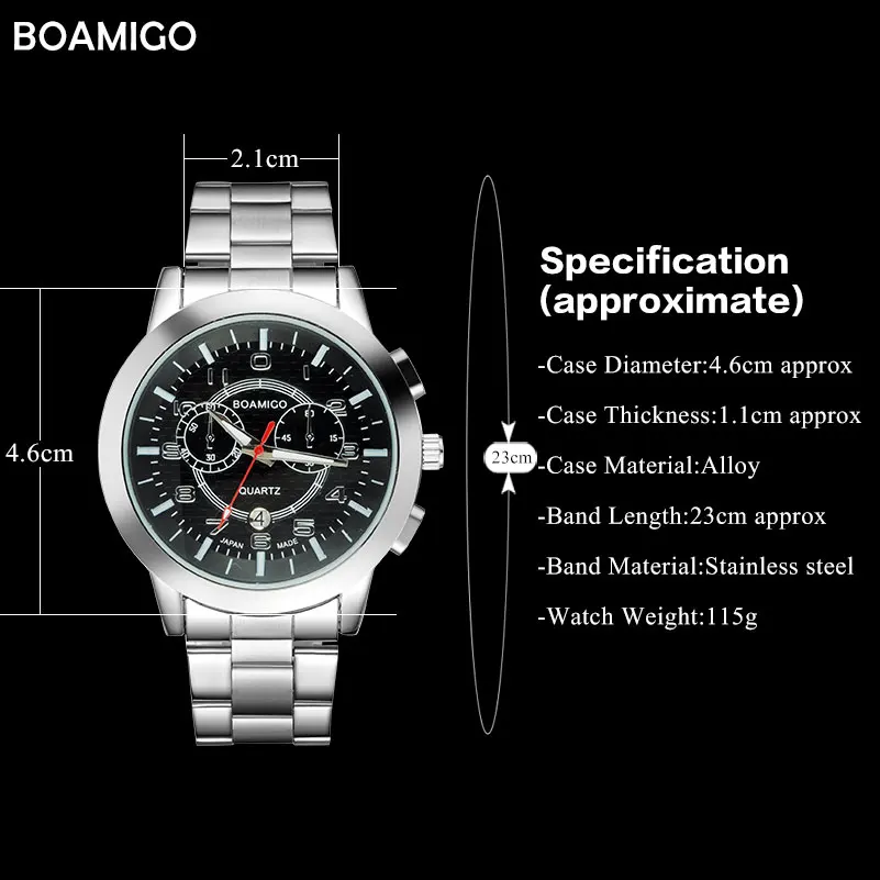 Мужские часы топовые брендовые Роскошные Кварцевые BOAMIGO деловые стальные с