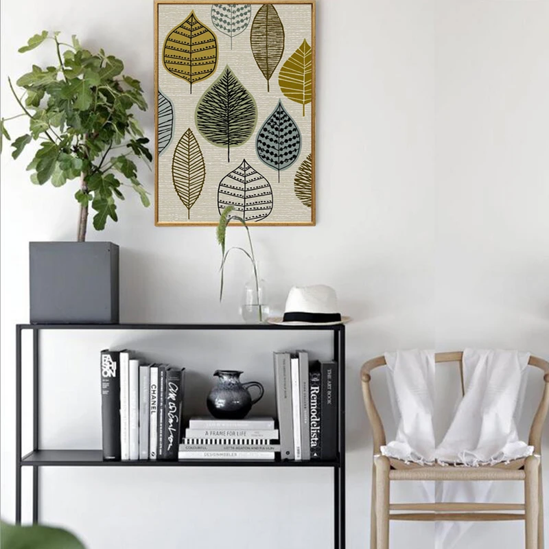 Скандинавский минимализм Геометрия нарисованные вручную листья холст картина