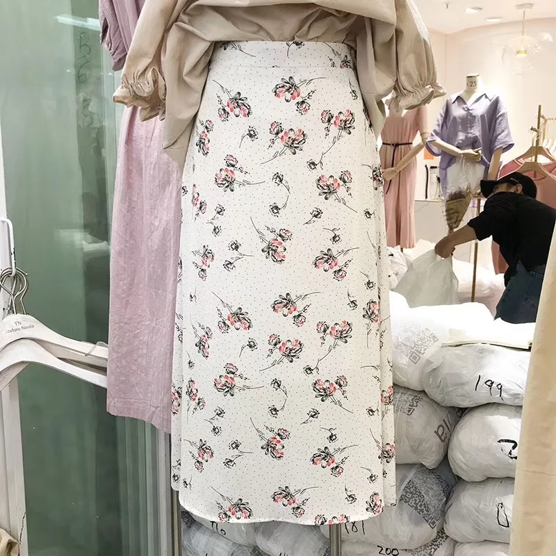 Корейский Ulzzang шифон с цветочным принтом женская юбка новый летний Высокая Талия