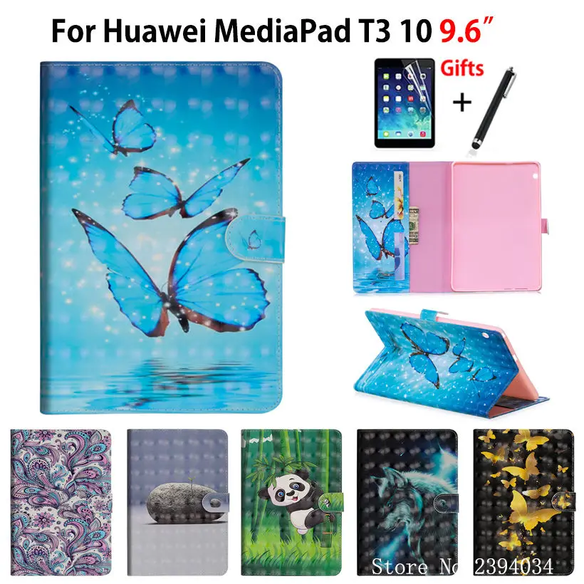 Чехол для Huawei MediaPad T3 10 AGS W09 L09 9 6 дюйма чехол книжка с 3D рисунком животных + пленка