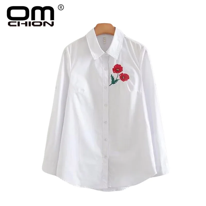 Omchion blusas 2018 Новое поступление цветочный Вышивка off белая блузка Для женщин